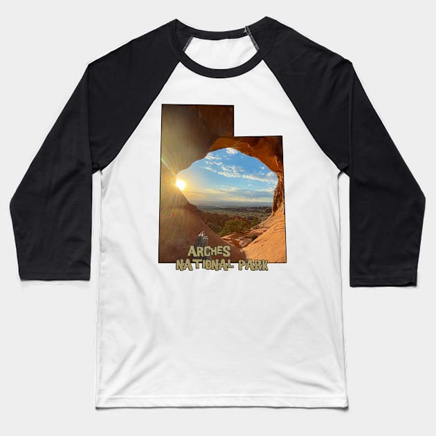 Utah Outline (Arches National Park - Partition Arch) Baseball T-Shirt by gorff